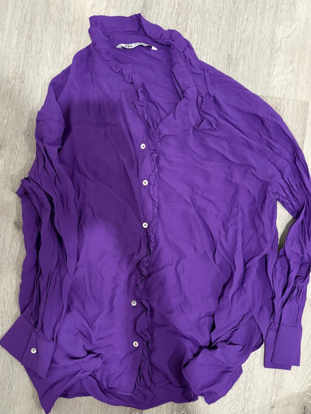Vivid Purple Ruffled Button-Up Blouse